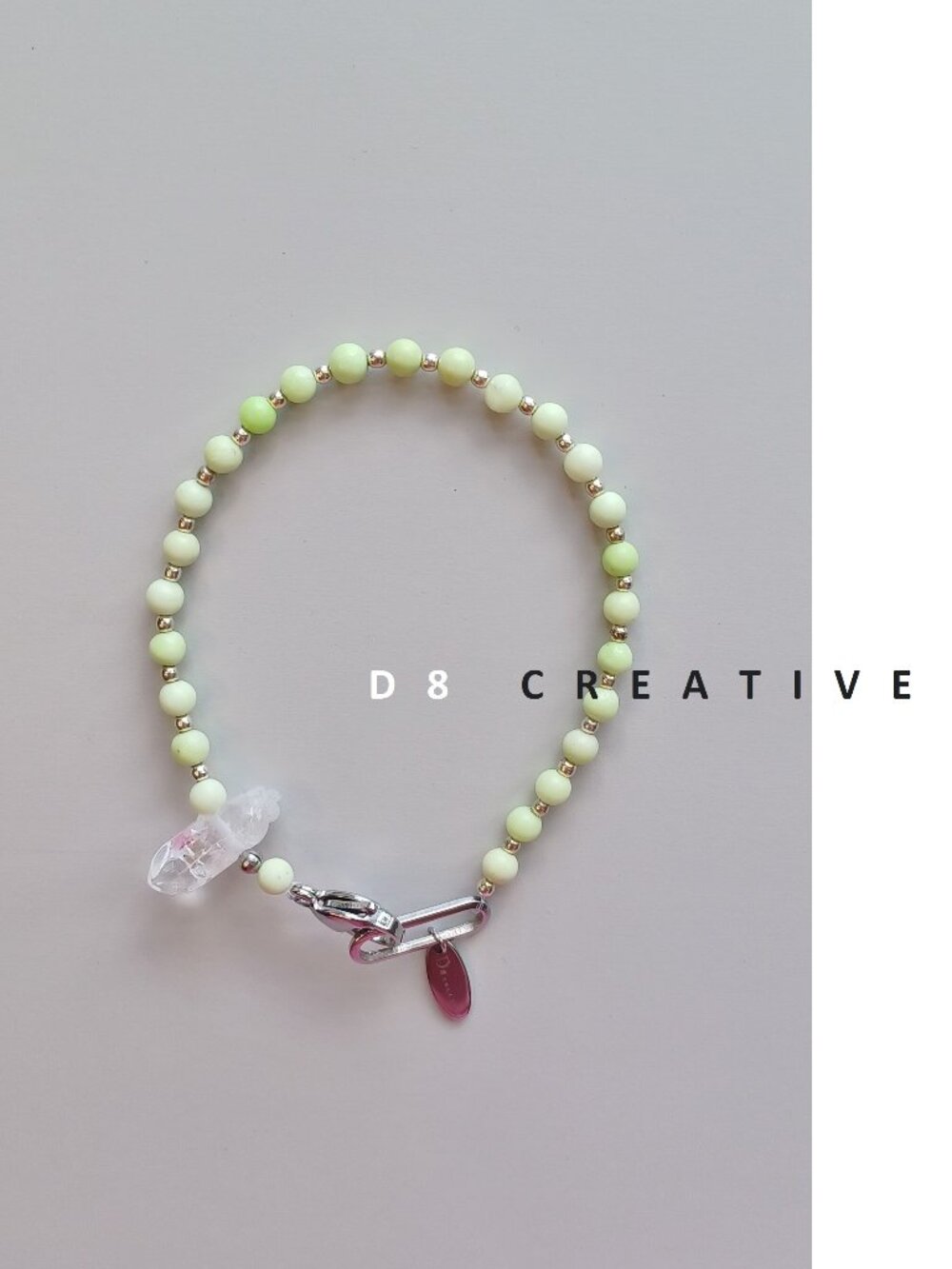 New men's lemon  chrysoprase with quartz crystal and stainless steel  bracelet